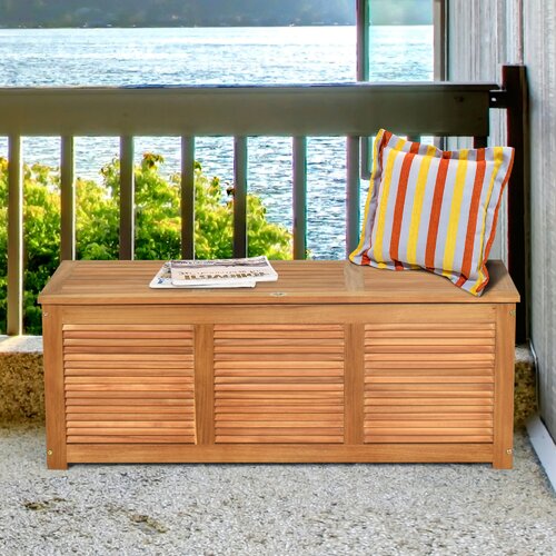 Gymax 47.5'' W 47 Gallons Solid Wood Acacia Deck Box in Natural Teak